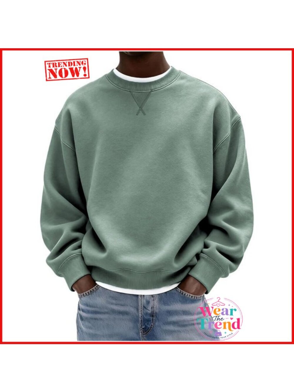 Men's Cotton Polyester Fleece Crew Neck Pullover Sweatshirt Long Sleeve Casual - Picture 1 of 4